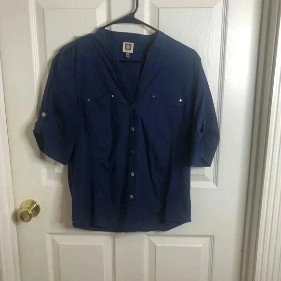 Anne Klein top-navy-sz lg - Picture 1 of 3